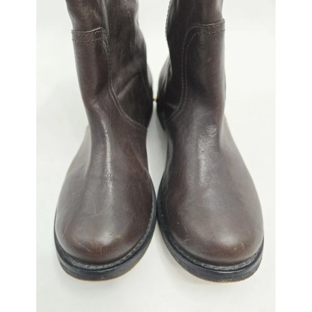 Tory Burch Elyse Moto Boots Women US 8 Chocolate Brown Leather Logo Zip Side